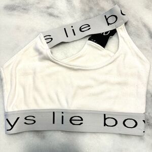 Boys Lie One Shoulder Logo Cutout Ribbed Jersey Tank Bralette White 2XL/3XL